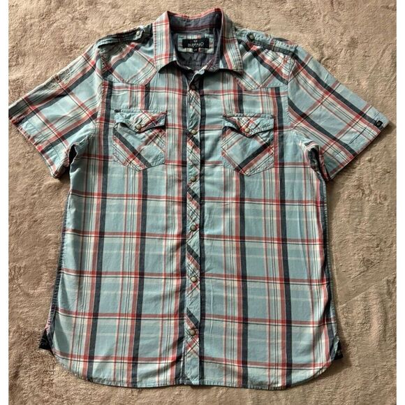 Buffalo David Bitton Men's Short Sleeve Plaid Pockets Pearl‎ Snap Size Large - Picture 1 of 9